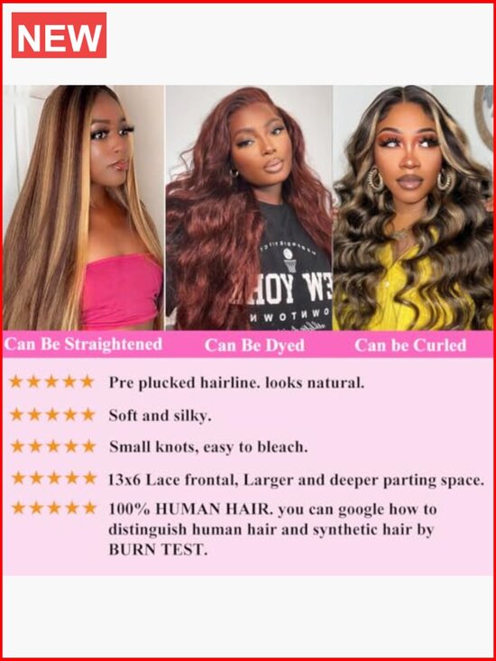 13x6 Lace Front Wig Human Hair 180 Density Body Wave Highlight Ombre Pre Plucked main image 3